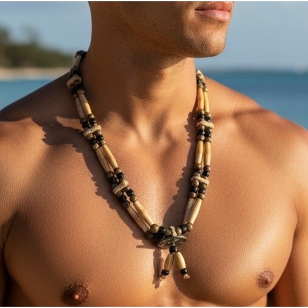 Vintage Hawaiian surfer CHIEF KAMEHAMEHA PAUA abalone chunky necklace
